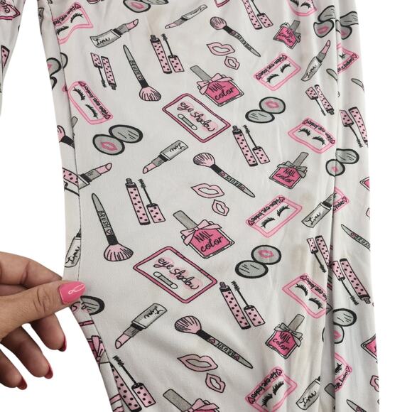 Makeup Pajama Pants Juniors 3X White Pink Nail Polish Lipstick Loungewear Comfy - Picture 2 of 12